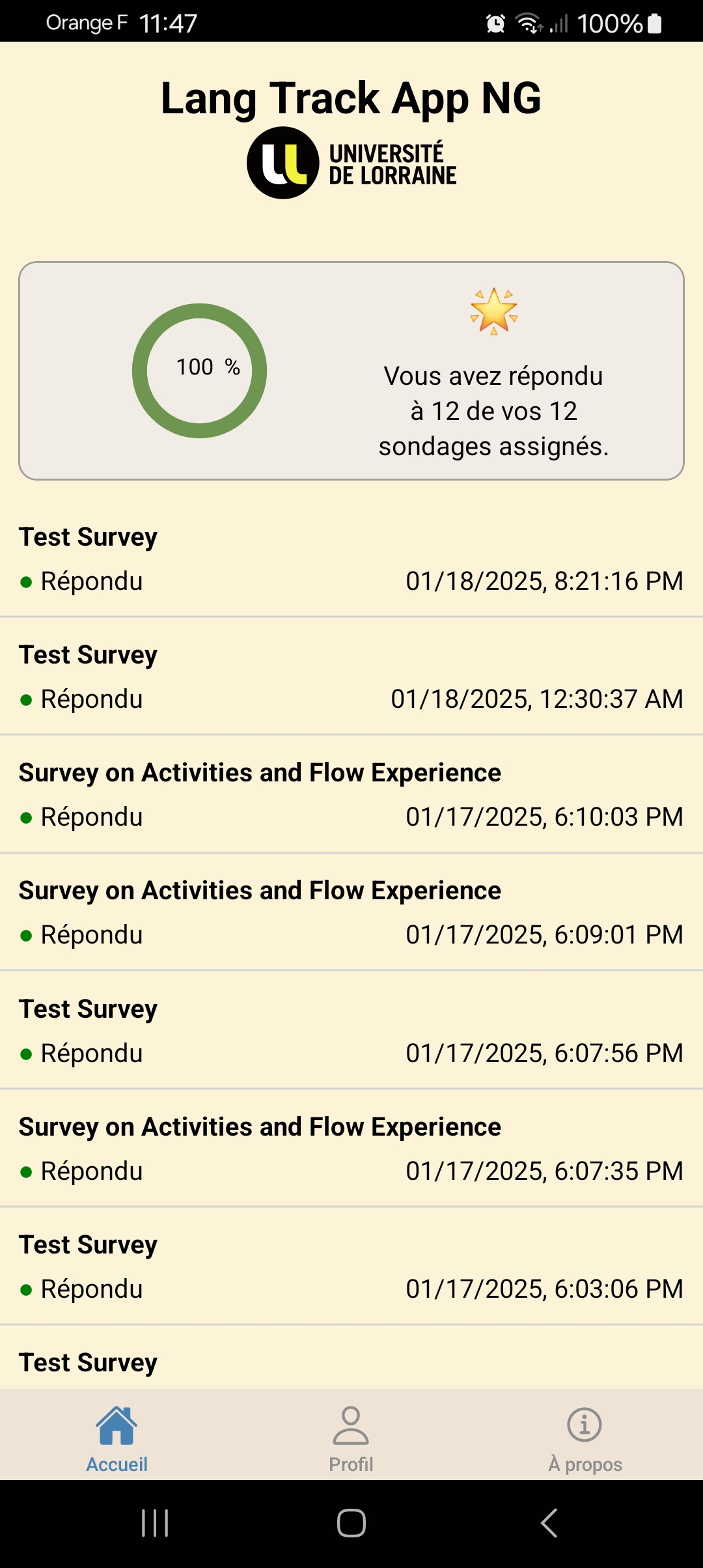 Screenshot of the mobile application