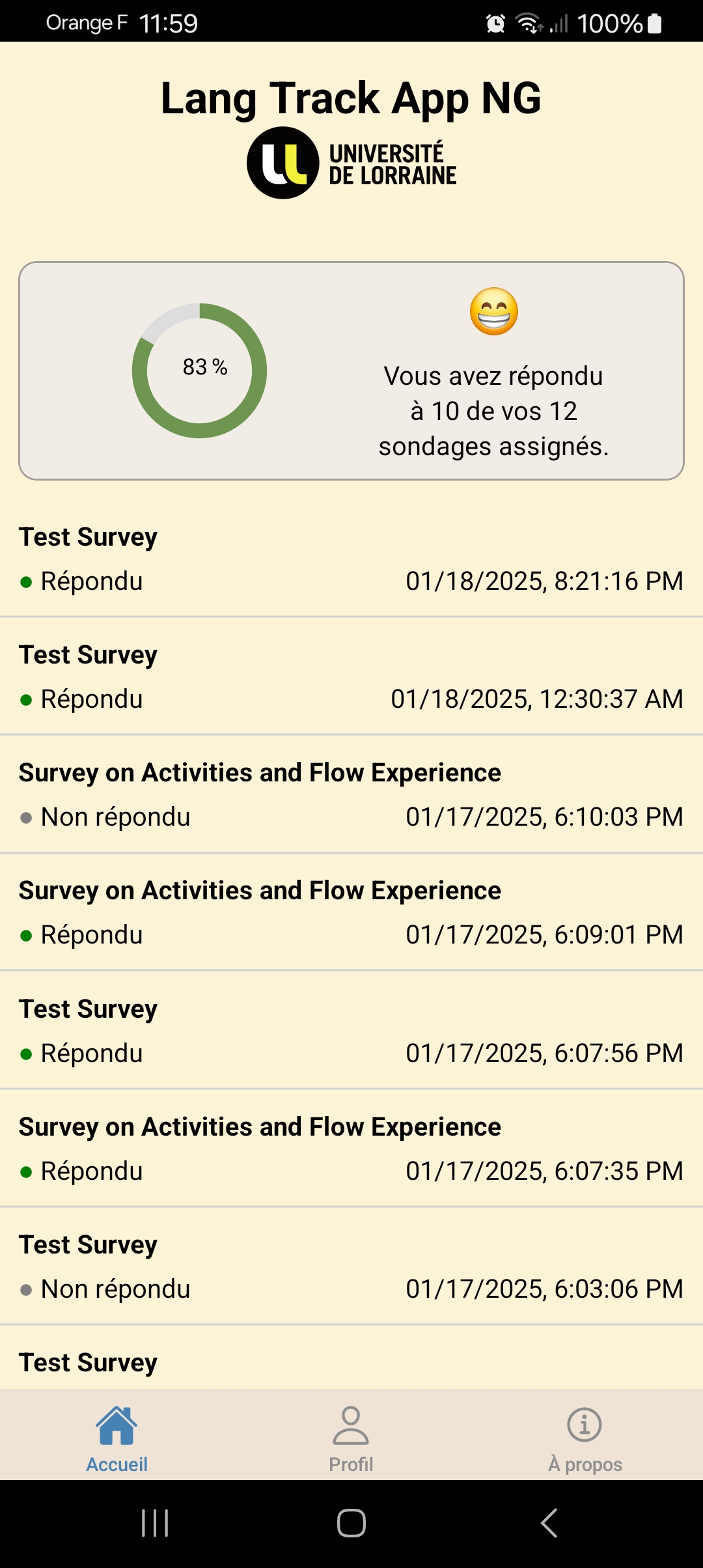 Screenshot of the mobile application