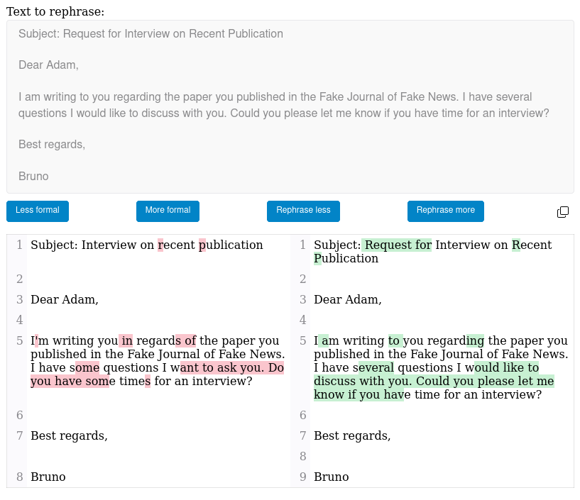 Rephraise: Using IA to reformulate a text